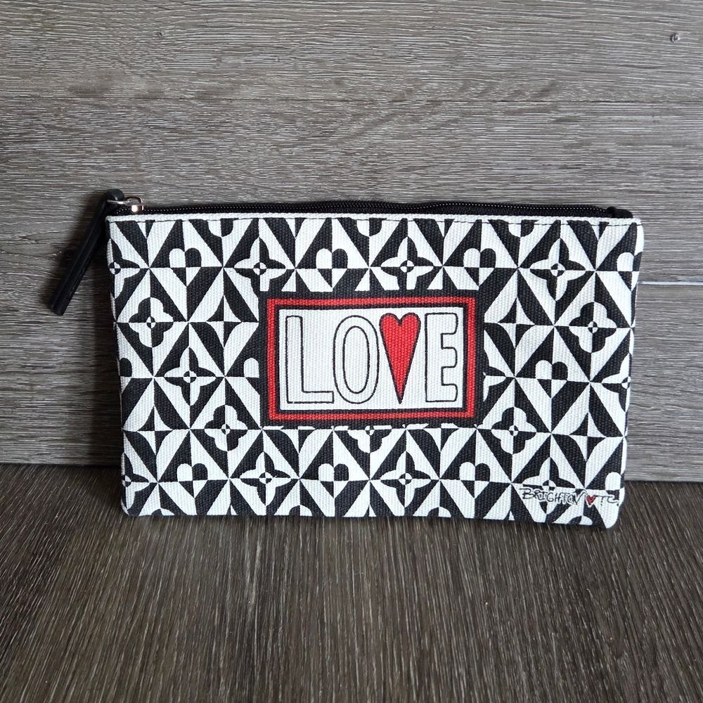 Brighton “Love” Red Black & White Zippered Canvas Pouch Makeup Bag 9×5.5